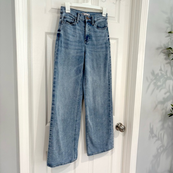 SO High Rise Wide Leg Denim Jeans Light Wash Junior Women 3/26W Pockets - Picture 1 of 14